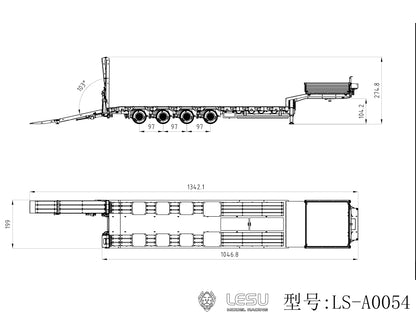 LESU Metal 1/14 RC Trailer A0054 Hydraulic Lifting Tailboard 4 Axles Steering Available for DIY RC Tractor Truck Lorry Car Model Lights