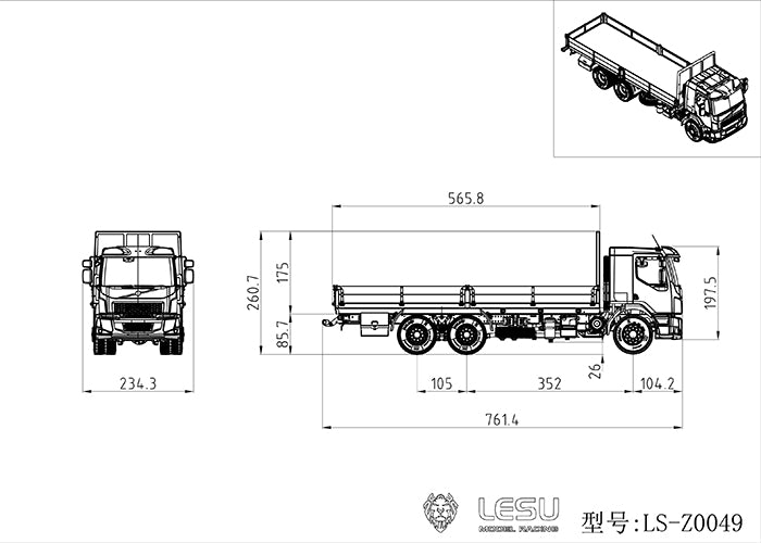 LESU 1/14 VM 6x4 RC Flatbed Truck Model Car TAMIYA Light System