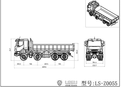 LESU 1/14 8x8 for Truck Hydraulic Radio Controlled Dumper Roll On/Off Tipper Construction Vehicle Model Sound Light System