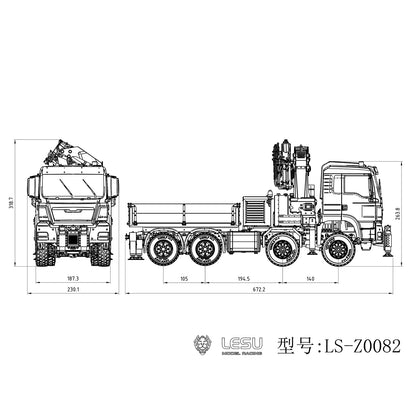 LESU Metal 1/14 RC Hydraulic Crane Truck 8X8 3Speed Remote Control Lorry Model 7CH Valve 6 Outriggers Light Sound Axle Diff Lock