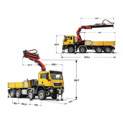 LESU Metal 1/14 RC Hydraulic Crane Truck 8X8 3Speed Remote Control Lorry Model 7CH Valve 6 Outriggers Light Sound Axle Diff Lock