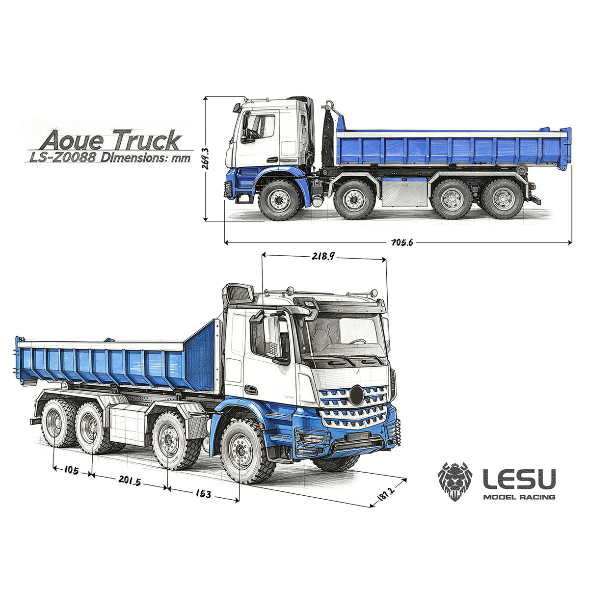 LESU Z0096/Z0088 1/14 RC Hydraulic Roll Off Dump Truck 8x8 Metal Chassis Tipper Model 3 Speed Gearbox Differential Lock Light Sound
