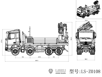 LESU 2Speed 1/14 RC Hydraulic Roll On off Dumper Truck Crane Model Metal 8x8 Chassis Electric Tipper 2+7CH Valve Axles Lock