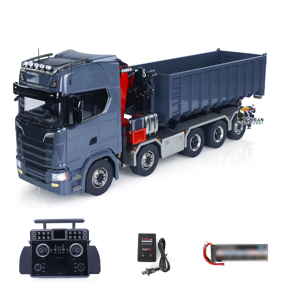 TOUCAN 1/14 RC Hydraulic Full Dump Truck Crane 770S Metal 10x10 Remote Control Roll on off Tipper 3Speed RTR Model Car Frsky XE Radio