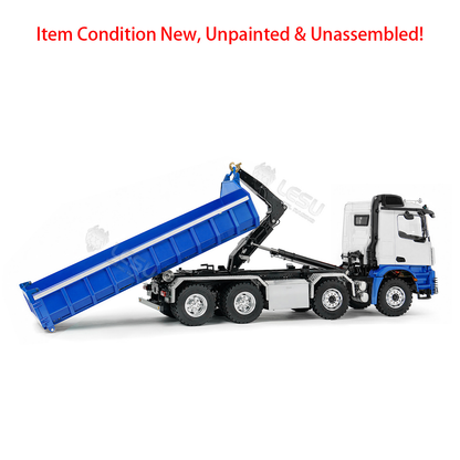LESU Z0096/Z0088 1/14 RC Hydraulic Roll Off Dump Truck 8x8 Metal Chassis Tipper Model 3 Speed Gearbox Differential Lock Light Sound