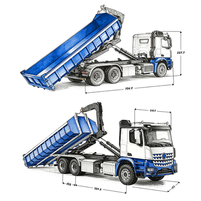 LESU Z0100/Z0092 1/14 6x6 Radio Control Metal Hydraulic Dump Truck Roll-Off RC Tipper Differential Lock Light Sound Construction Model
