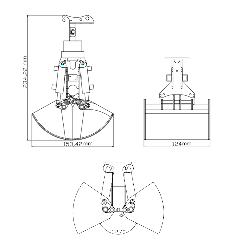 MTM Metal Hydraulic Tiltable Rotable Bucket Telescopic Boom Claw for 1/14 EC380 946 RC Hydraulic Excavator Digger