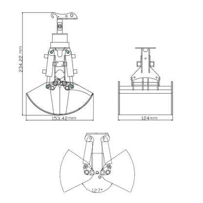 MTM Metall Hydraulische Schwenkbare Drehbare Schaufel Teleskop Ausleger Klaue für 1/14 EC380 946 RC Hydraulische Bagger Bagger