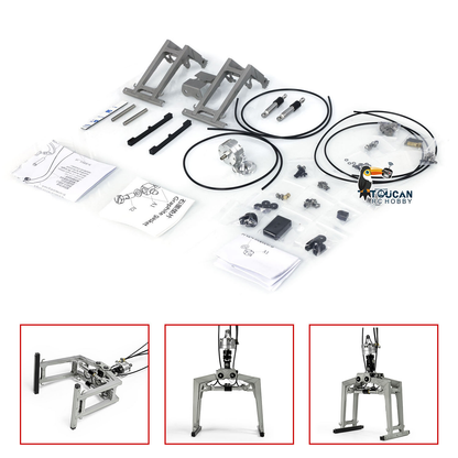 LESU 1/14 Metal RC Hydraulic Crane Attachments for Dump Truck Orange Peel Grab Clamshell Bucket Fork Brick Clamp Rotary Cylinder