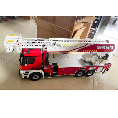 1/14 6x4 Remote Control Electric Lift Ladder Fire Truck 2Speed Gearbox Metal Chassis RC Rescue Vehicle Model Lights Sound System Drive Shafts