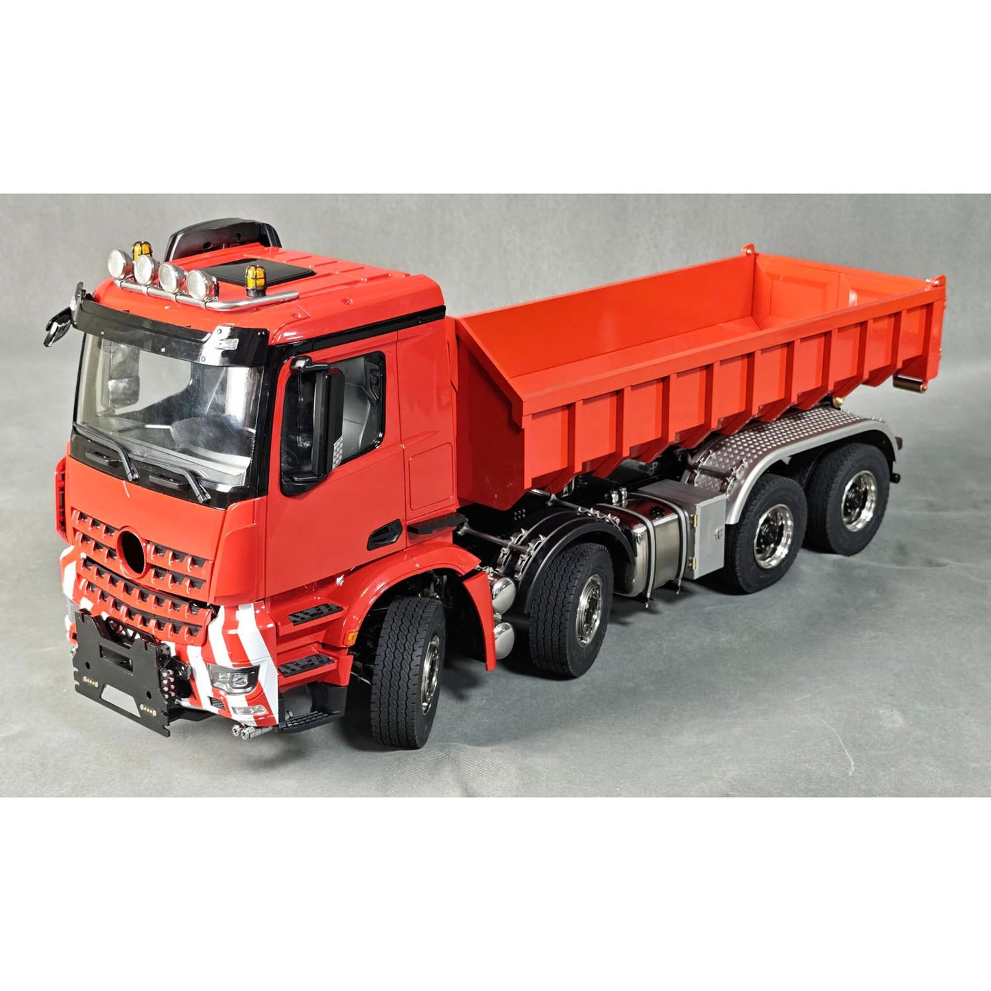 8X8 1/14 Remote Control Hydraulic Roll On Off Dumper 5 Valves RC Full Tipper 3Speed Transmission Light System Sound No Battery