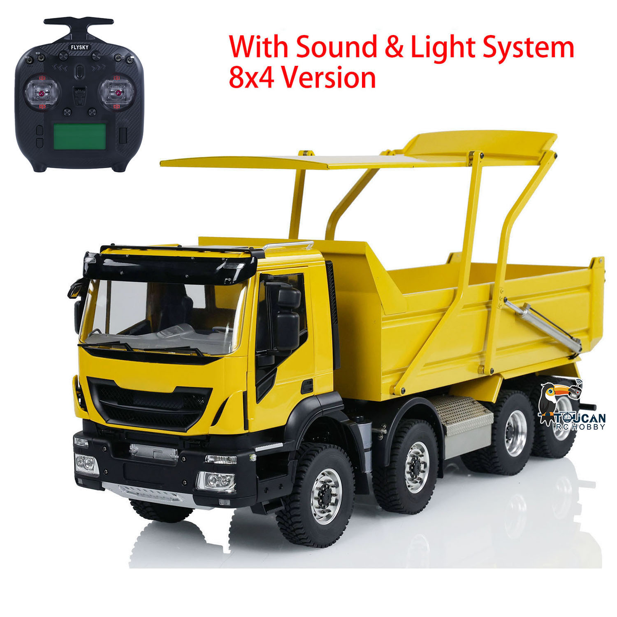 Metal 1/14 8x4 Painted Assembled PNP Hydraulic Flip-over Cover RC Truck Dumper Tipper With Light Sound System