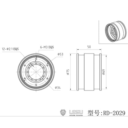 1Pair Rear Wheel Rubber Tire Tyre Metal Wheel Hub for LESU 1/14 RC Hydraulic Tractor AOUE 1050 Agricultural Vehicle DIY Car