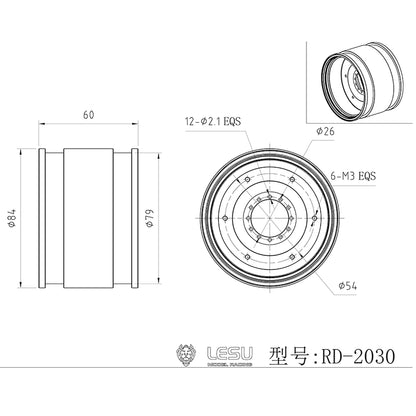 1Pair Rear Wheel Rubber Tire Tyre Metal Wheel Hub for LESU 1/14 RC Hydraulic Tractor AOUE 1050 Agricultural Vehicle DIY Car