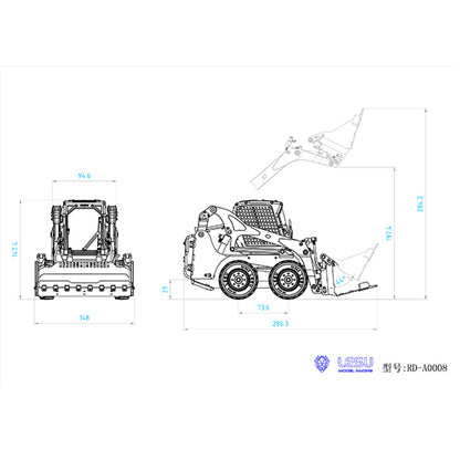 LESU 1/14 RC Metall Hydraulische Aoue LT5H Lackiert Unmontiert Rädern Kompaktlader A0008