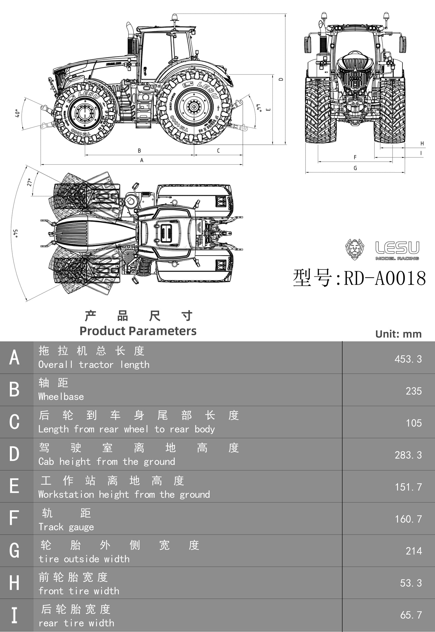 LESU AOUE 1050 1/14 4*4 Métal Hydraulique RC Tracteur Radiocommandé Voiture KIT/PNP/RTR Versions Optionnelles