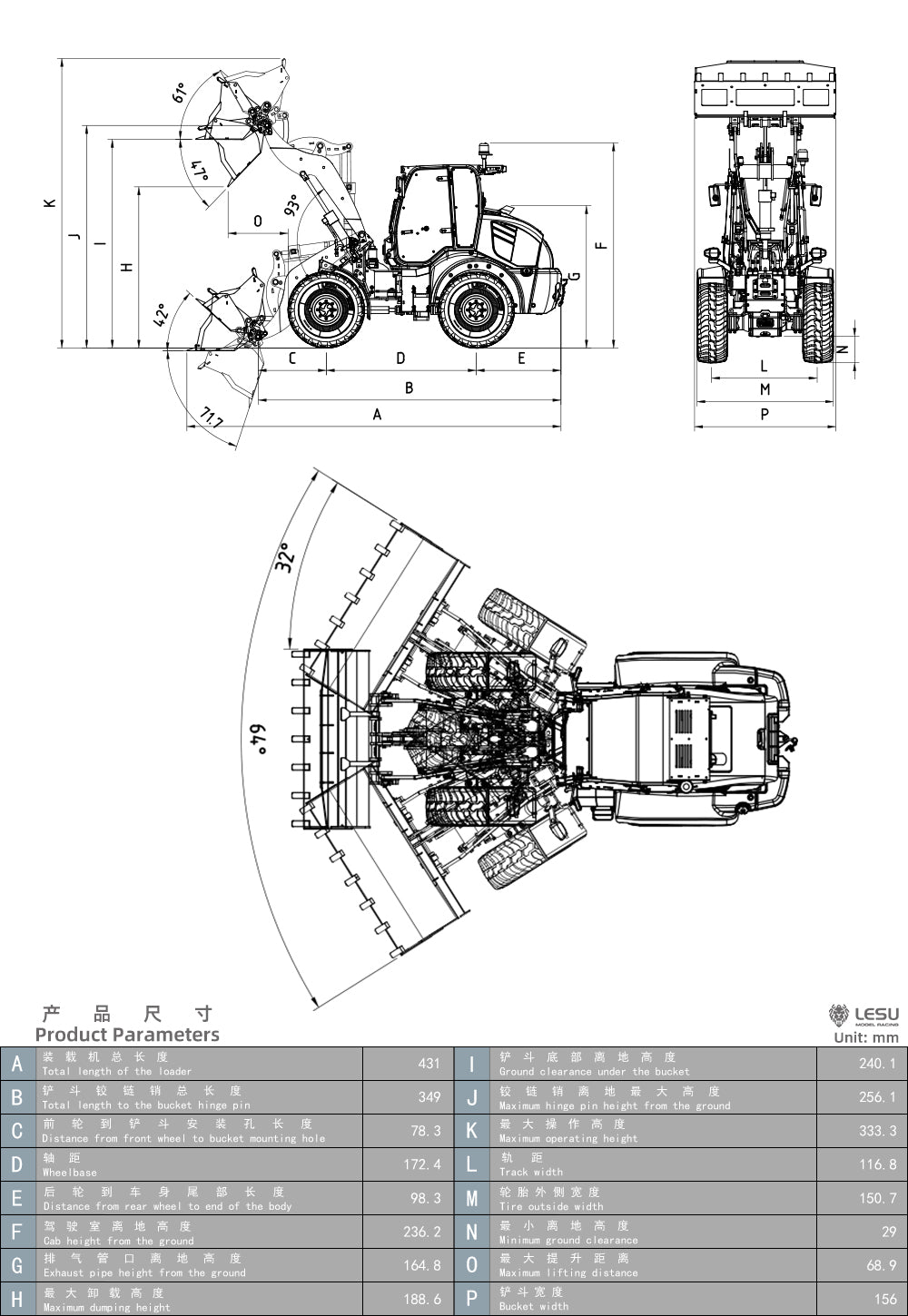 LESU 1/14 4X4 RC Hydraulic Loader Aoue WA100M-8 Metal Remote Control Construction Vehicle Model 4CH Valve Axle Lock Sound Light
