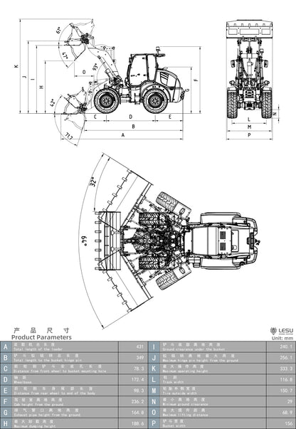 LESU 1/14 4X4 RC Hydraulic Loader Aoue WA100M-8 Metal Remote Control Construction Vehicle Model 4CH Valve Axle Lock Sound Light