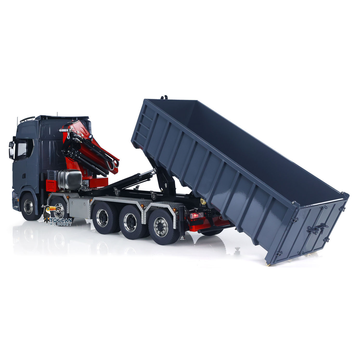 TOUCAN 1/14 RC Hydraulic Full Dump Truck Crane 770S Metal 10x10 Remote Control Roll on off Tipper 3Speed RTR Model Car Frsky XE Radio