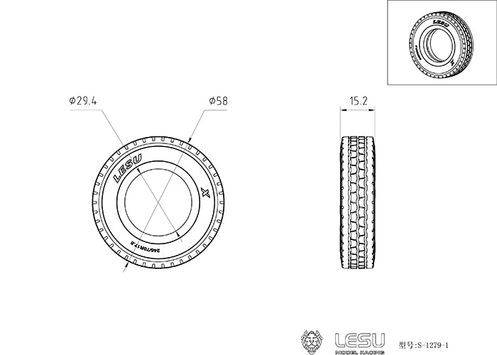 1Pair Wheel Tires for 1/14 RC LESU A0020 Hydraulic Trailer Truck A0005