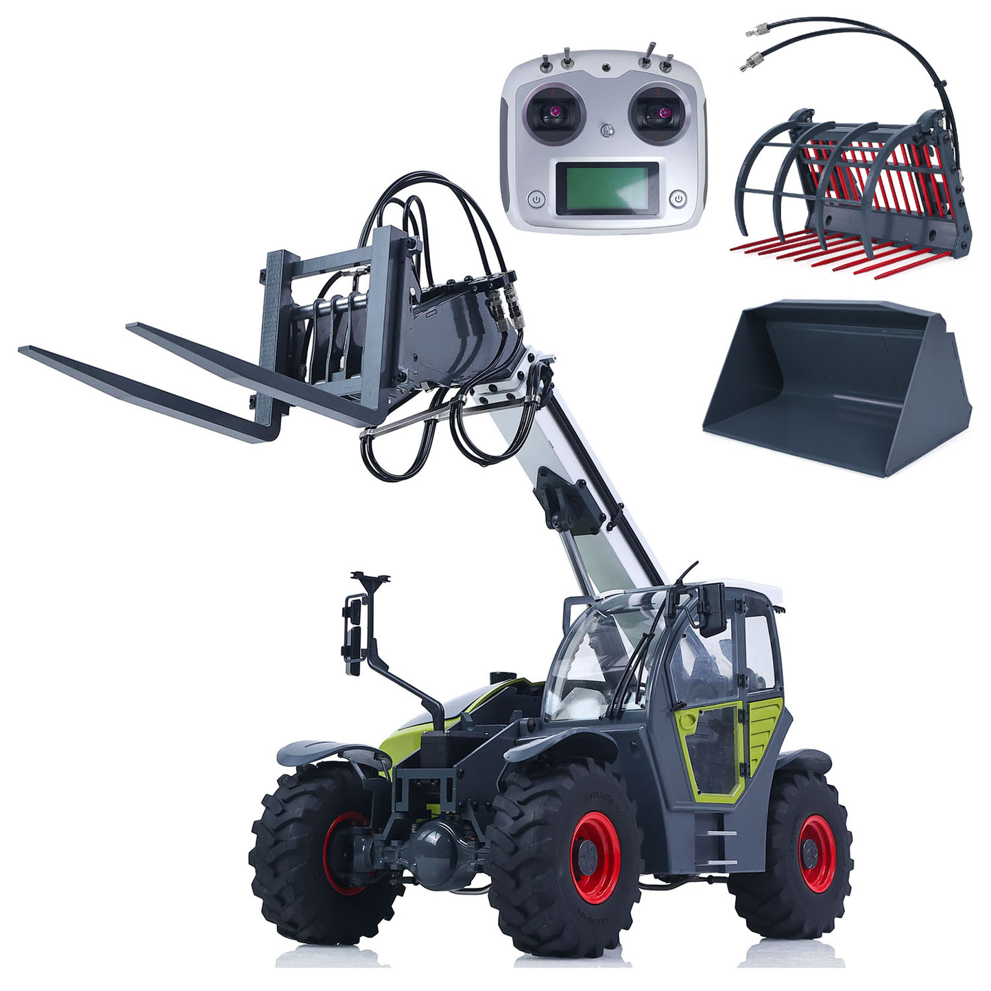 JDM-128 1/14 Metal RC Telescopic Hydraulic Forklift Multifunctional Model 4-Way Vavles Differential Lock 2Axles Steering