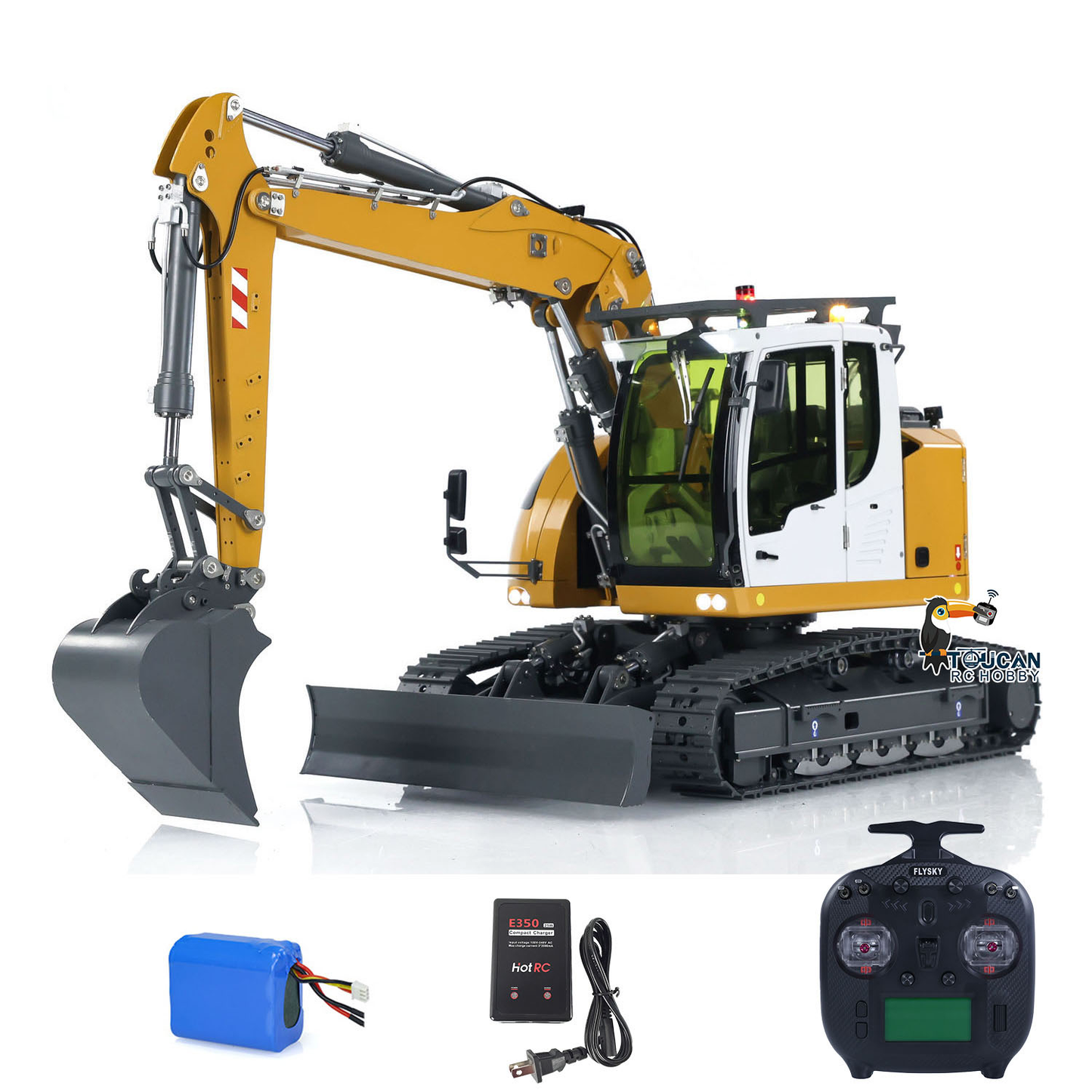CUT Model 1/14 RC Hydraulic Excavator 914 5CH Valve Metal Remote Control Digger Construction Vehicle Warning Light Flysky ST8 Radio Sound System Charger