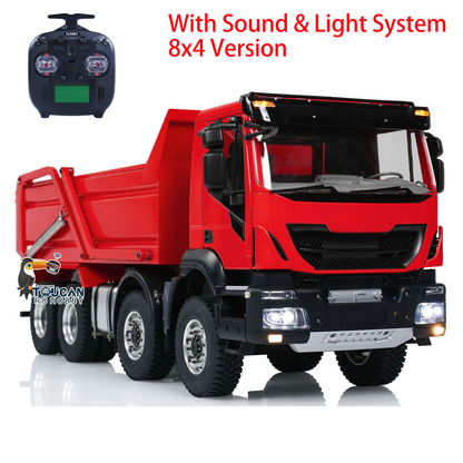 Metal 1/14 8x4 Painted Assembled PNP Hydraulic Flip-over Cover RC Truck Dumper Tipper With Light Sound System