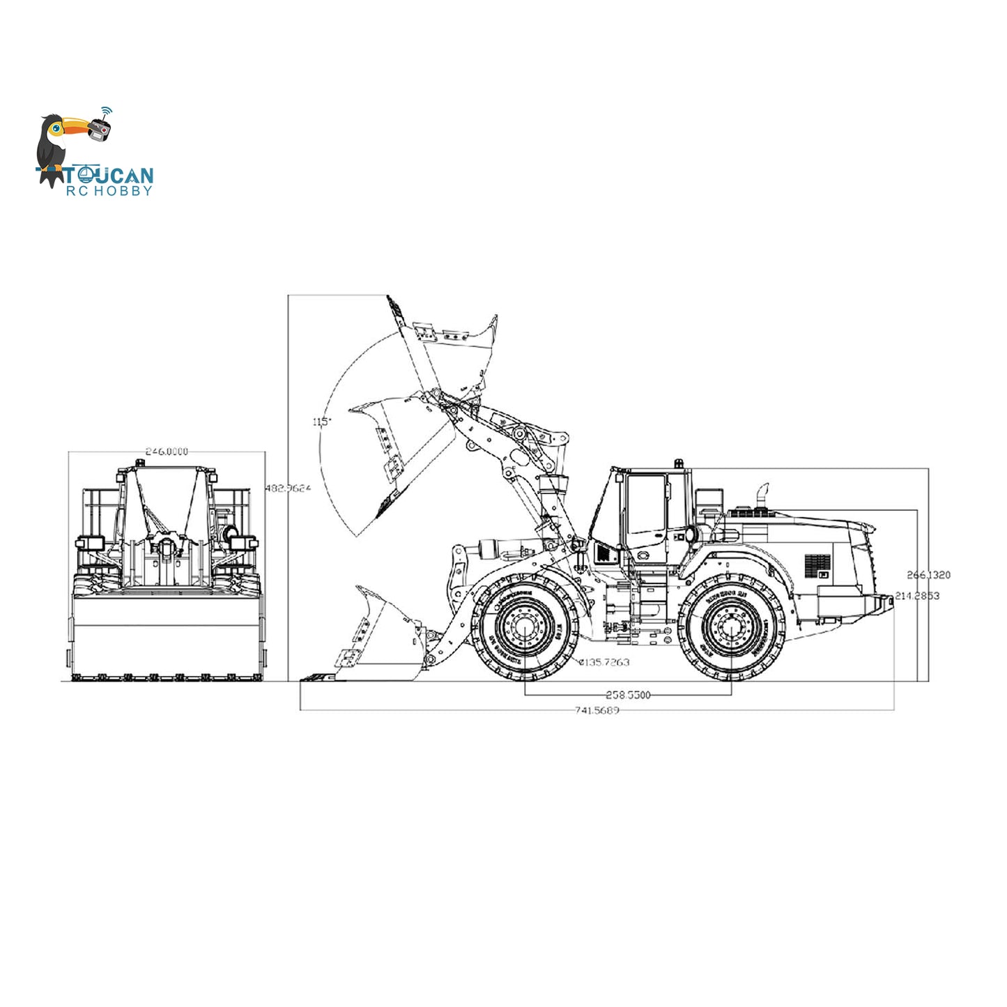 Metal 1/14 RC Hydraulic Loader WA480 Heavy Construction Machine Differential Lock Axles Quick Coupler Fork Light Sound ST8