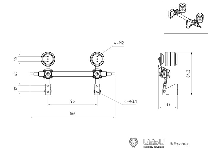 Pneumatische Federung Air für 1/14 RC LESU A0020 Hydraulische Anhänger Lkw