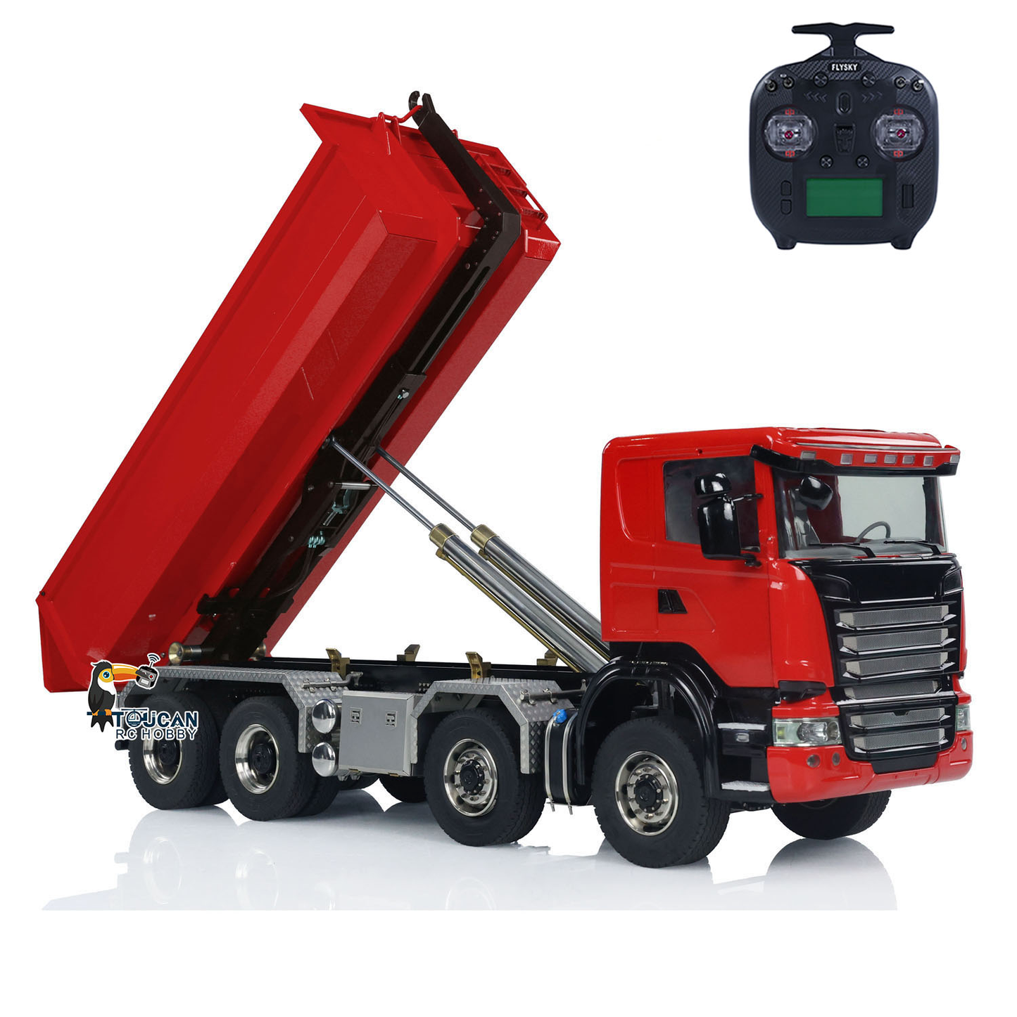1:14 RC Hydraulic Roll-on Dump Truck 8x8 RC Tipper Car With Sounds Lights U-Shape Low Bucket