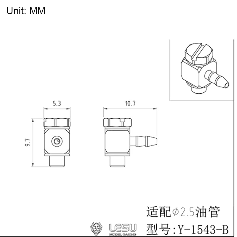 LESU A M3 Metal Straight Nozzle for 1/14 RC Tractor Truck DIY Model Car TAMIYA