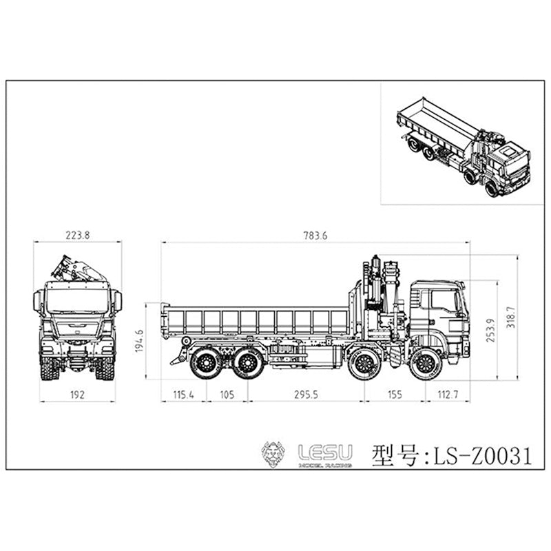 EN STOCK LESU 1/14 8x8 RC Metal Roll on/off Camion hydraulique A0014 Grue Dumper Basculante Z0031