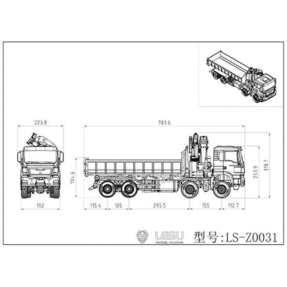 LESU 1/14 8x8 RC Metall Roll on/off Hydraulische Lkw A0014 Kran Dumper Kipper Z0031