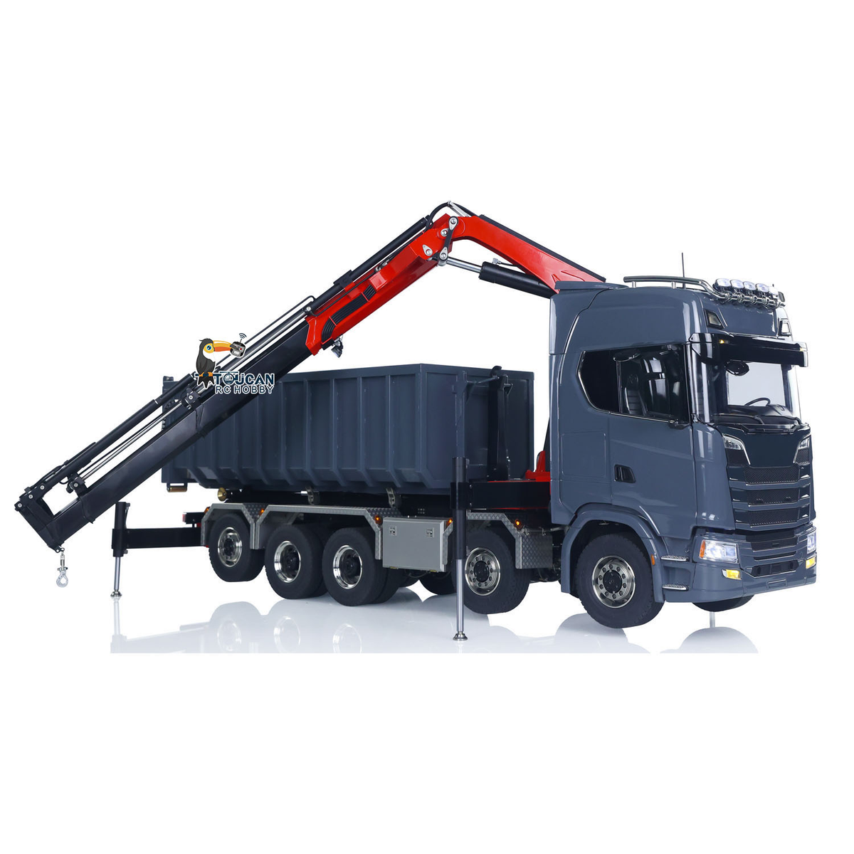 TOUCAN 1/14 RC Hydraulic Full Dump Truck Crane 770S Metal 10x10 Remote Control Roll on off Tipper 3Speed RTR Model Car Frsky XE Radio
