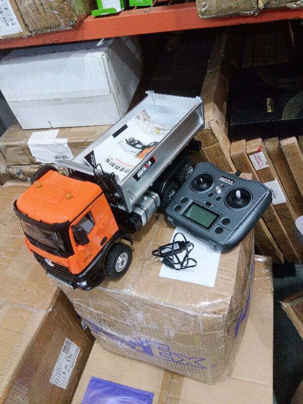 Second Hand US Stock 1/14 HUINA 1598 2.4G Remote Control Dumper 6X6 Engineering Transport Vehicle Lifting Rod Tipper Car Light Sound Battery Toys