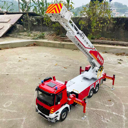 1/14 6x4 Remote Control Electric Lift Ladder Fire Truck 2Speed Gearbox Metal Chassis RC Rescue Vehicle Model Lights Sound System Drive Shafts