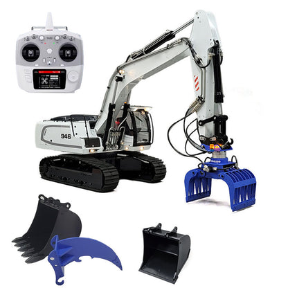 Pelle hydraulique sur chenilles MTM 1/14 946 RC 2 bras en métal ARTR avec godet de démolition