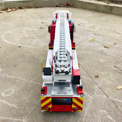 1/14 6x4 Remote Control Electric Lift Ladder Fire Truck 2Speed Gearbox Metal Chassis RC Rescue Vehicle Model Lights Sound System Drive Shafts