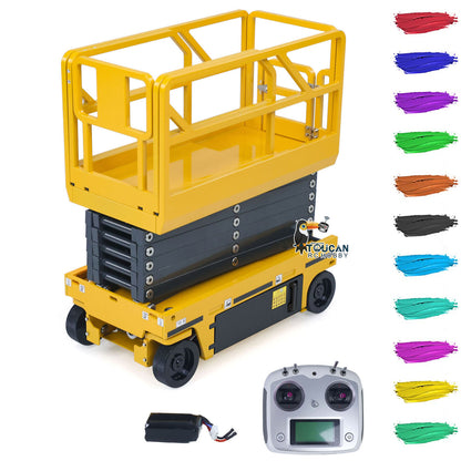 CUT 1/14 RC Metal Hydraulic Scissor Lift Aerial Work Platform, Yellow Standard Version, Rotating Warning Light, I6S Transmitter, 2S 1000mAh Battery Included, Light & Sound & Charger Not Included, Multi-Color Options