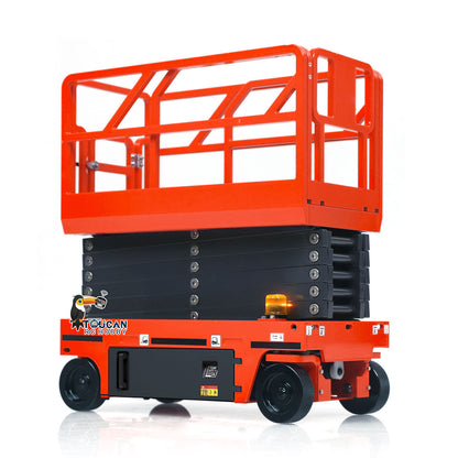 CUT 1/14 RC Metal Hydraulic Scissor Lift Aerial Work Platform Red, Folded Rear Side View, Stable Power Delivery Chassis