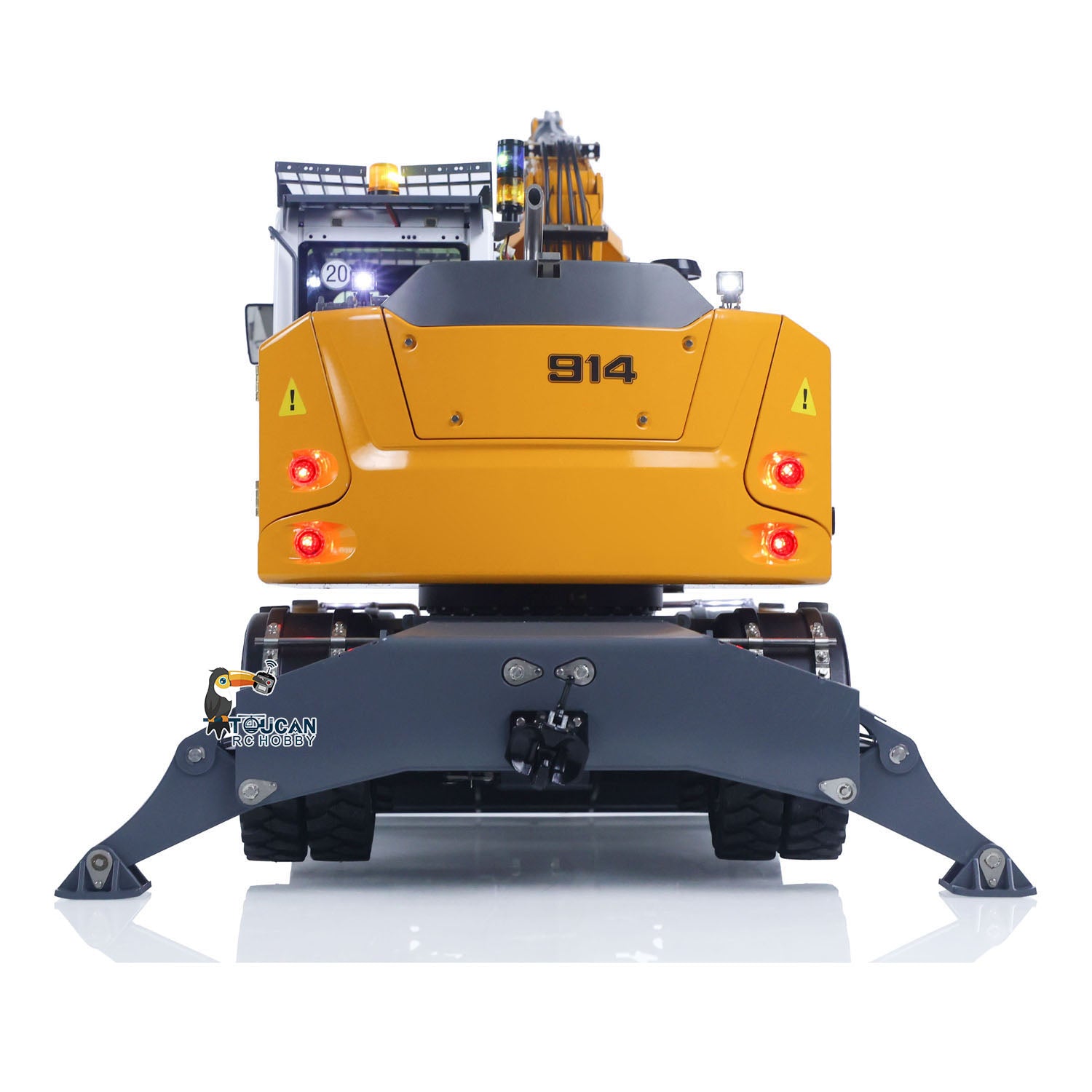 CUT LR914 1/14 metal hydraulic RC wheeled excavator rear view