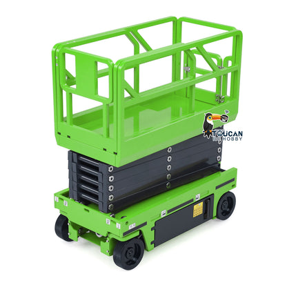 CUT 1/14 RC Metal Hydraulic Scissor Lift Aerial Work Platform Green Version, Folded State, Smooth Hydraulic Cylinder Movement