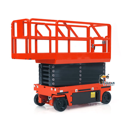 CUT 1/14 RC Metal Hydraulic Scissor Lift Aerial Work Platform Red Version, Folded State, CNC Sheet Metal Premium Construction