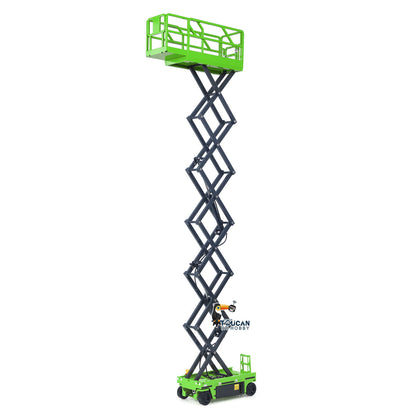 CUT 1/14 RC Metal Hydraulic Scissor Lift Aerial Work Platform Green, Fully Raised Working Pose, Openable Guardrails & Extendable Deck