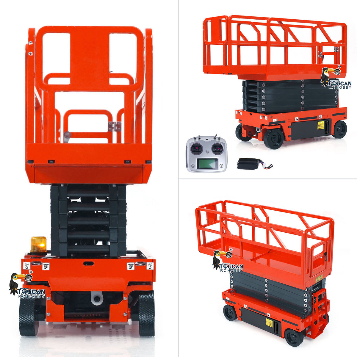 CUT 1/14 RC Metal Hydraulic Scissor Lift Aerial Work Platform Red, Multi-Angle Display With Remote Controller, For Collection & Diorama Scene