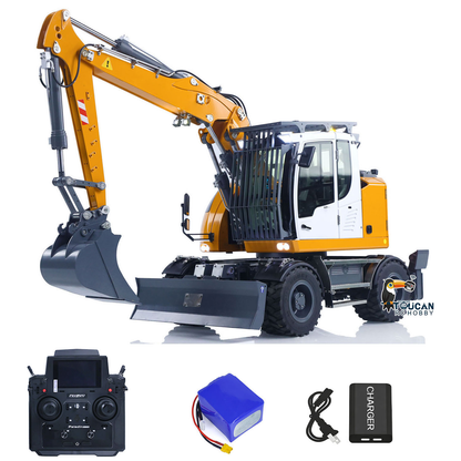 CUT 1/14 RC 914 Standard Wheeled Hydraulic Excavator With Full Accessory Set, Flysky Paladin PL18EVlite Transmitter And Battery Display