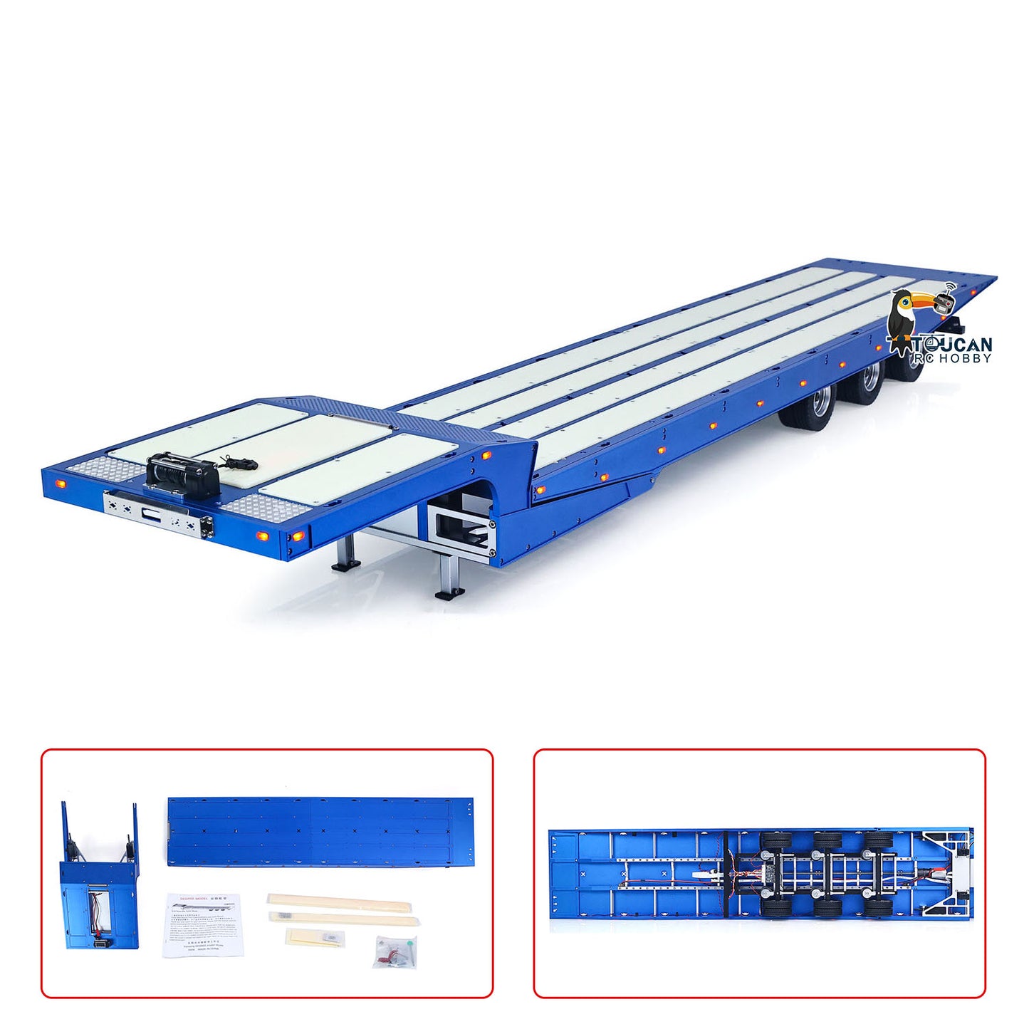 DG 994 1/14 metal RC gooseneck trailer blue front left view