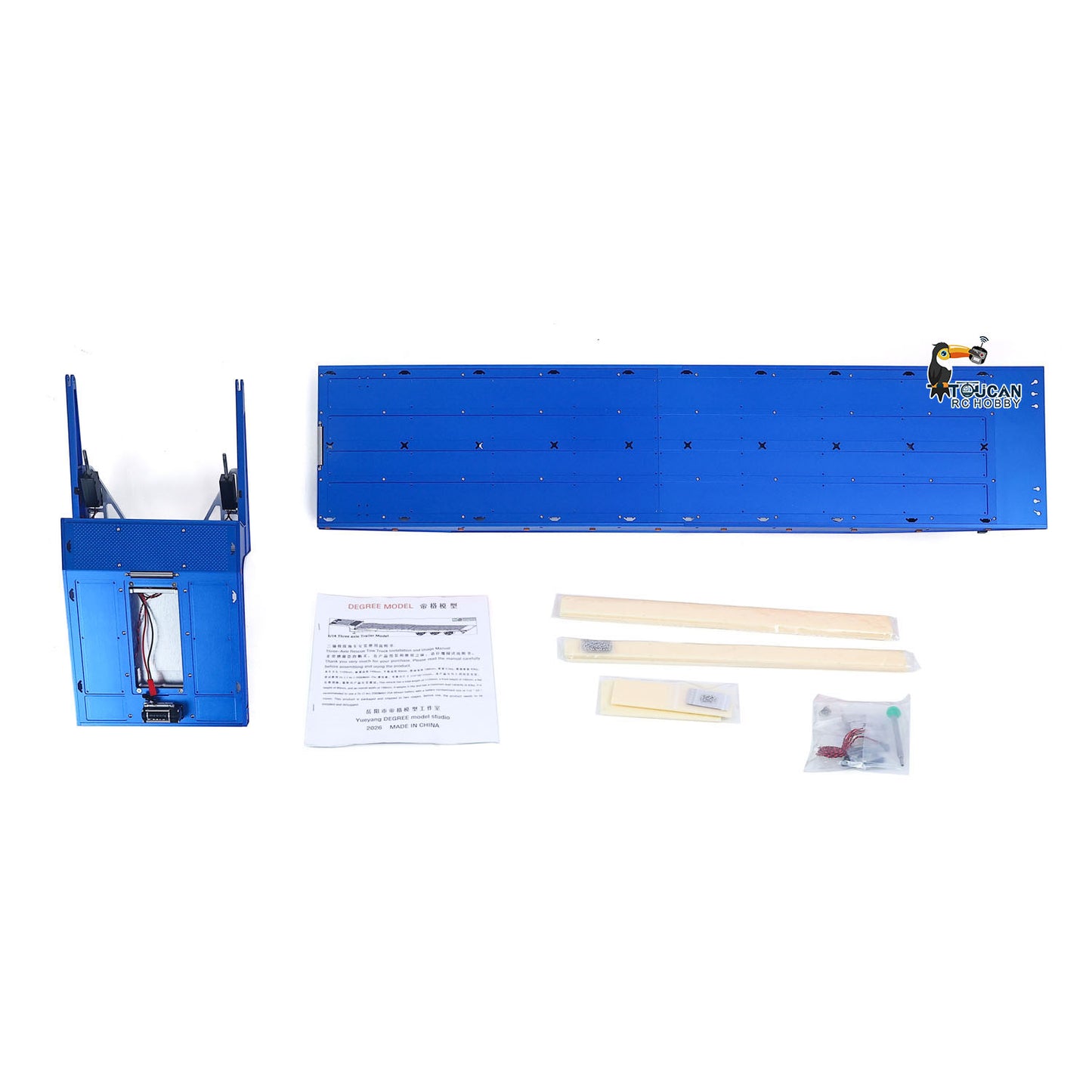DG 994 1/14 metal RC gooseneck trailer blue kit parts before assembly