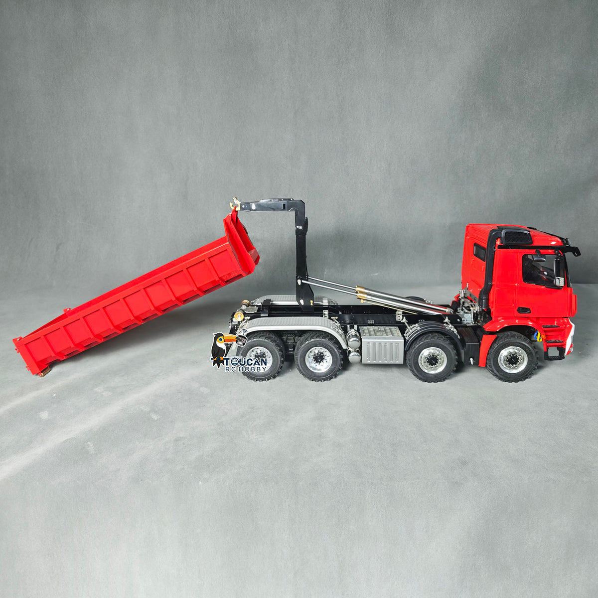 TOUCAN Off Road Version 1/14 Hydraulic Remote Control Roll On Off Dumper 3 Valves 8*8 RC Full Tipper 3Speed Gearbox Light Sound System