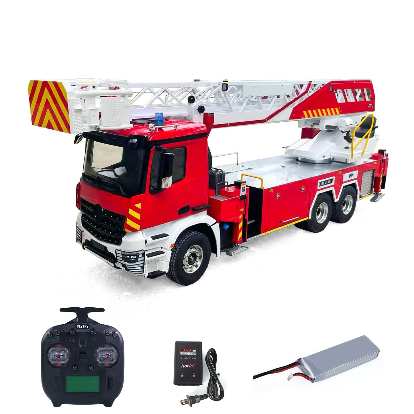 1/14 6x4 Remote Control Electric Lift Ladder Fire Truck 2Speed Gearbox Metal Chassis RC Rescue Vehicle Model Lights Sound System Drive Shafts